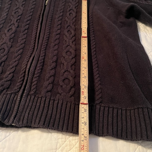 L.L. Bean Women's 100% Cotton Zip Up Mock Collared Cable Knit Cardigan 2XL Black - Picture 8 of 10